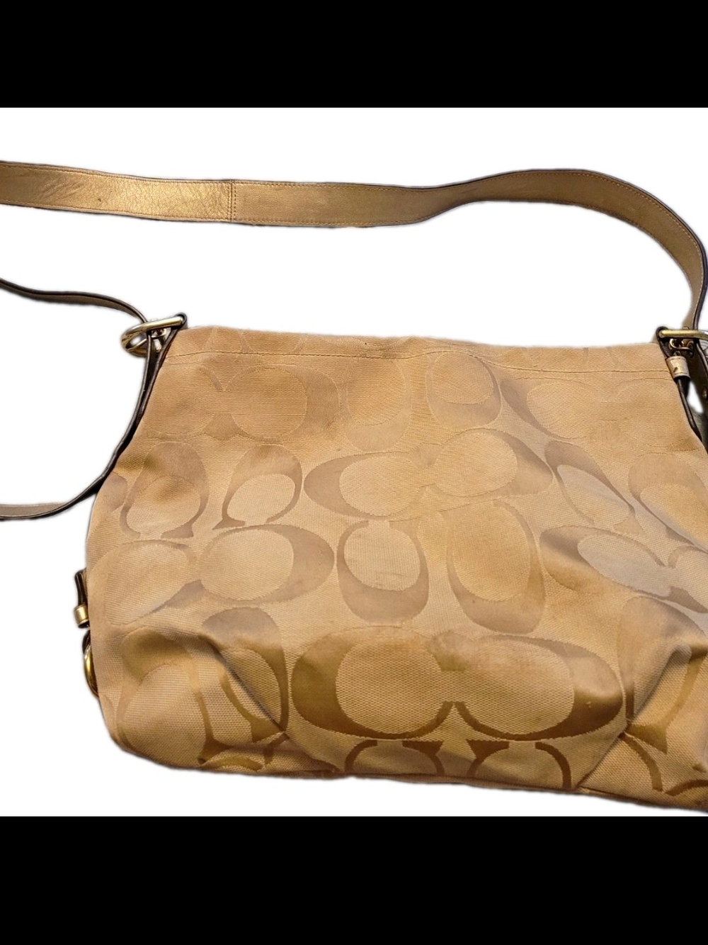 Coach Signature C Jacquard Shoulder Bag & Black Wallet Set Beige Tan